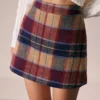 The Red Plaid Zipper Fly Tweed Mini Skirt