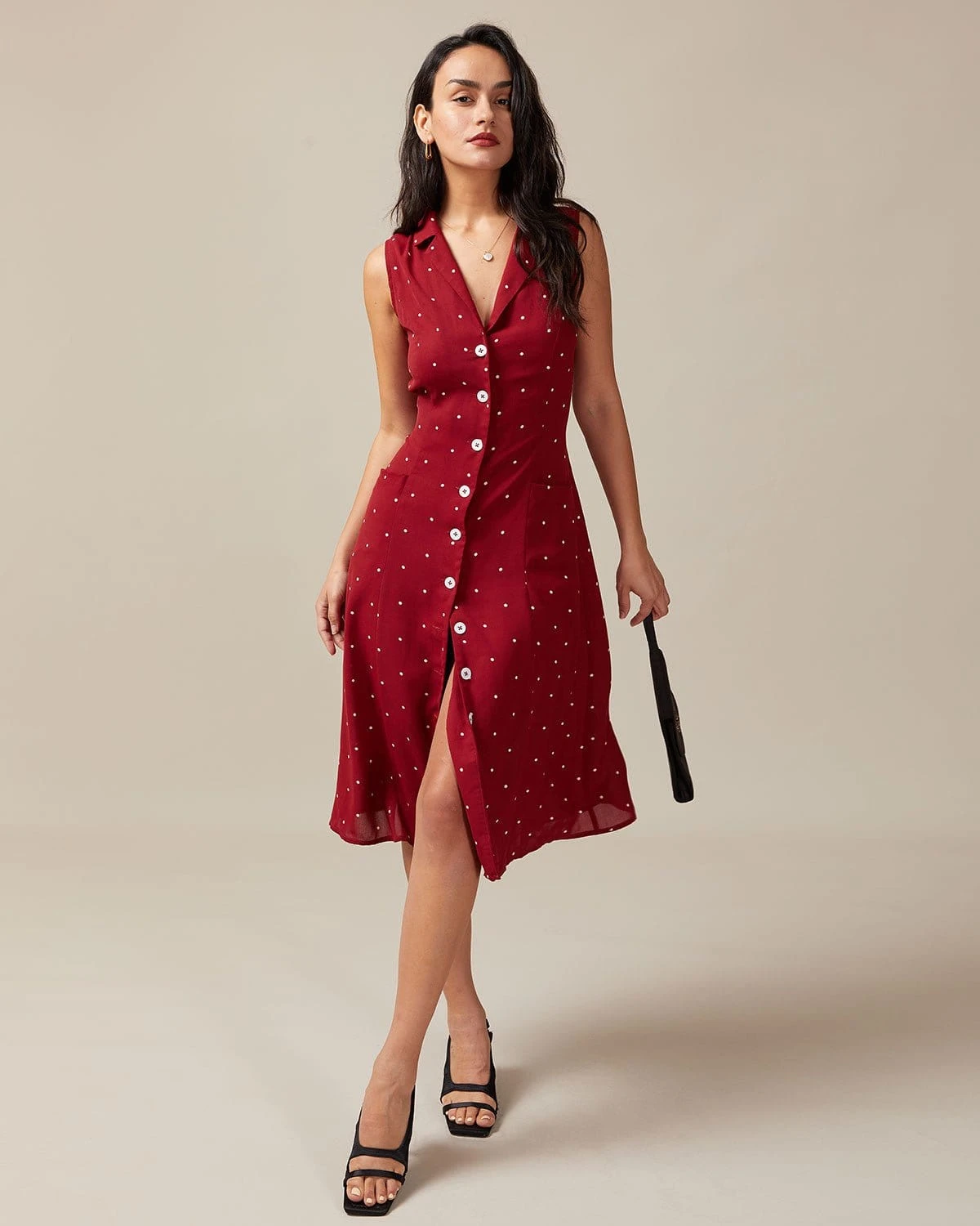 The Red V Neck Polka Dot Tie Back Midi Dress 2 The Red V Neck Polka Dot Tie Back Midi Dress - Image 2