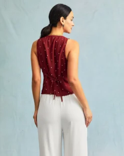 The Red V Neck Polka Dot Print Sleeveless Vest -Deals Dress N Swimwear Store the red polka dot vest tops fuifnp 224303