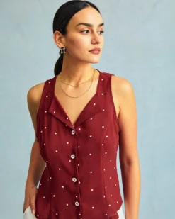 The Red V Neck Polka Dot Print Sleeveless Vest -Deals Dress N Swimwear Store the red polka dot vest tops p0lwmk 514484
