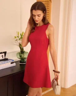 The Red Round Neck Cut-Out Mini Dress 10 The Red Round Neck Cut-Out Mini Dress -Deals Dress N Swimwear Store the red round neck cut out mini dress dresses hlihzc