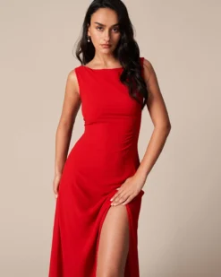 The Red Cowl Neck Cutout Ruched Maxi Dress -Deals Dress N Swimwear Store the red ruched slit maxi dress dresses hvcck7 734639