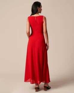 The Red Cowl Neck Cutout Ruched Maxi Dress -Deals Dress N Swimwear Store the red ruched slit maxi dress dresses nzrbti 583990