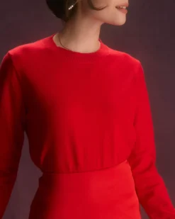 The Red Natural Waisted Satin Midi Skirt 7 The Red Natural Waisted Satin Midi Skirt -Deals Dress N Swimwear Store the red satin midi skirt bottoms mrdicy