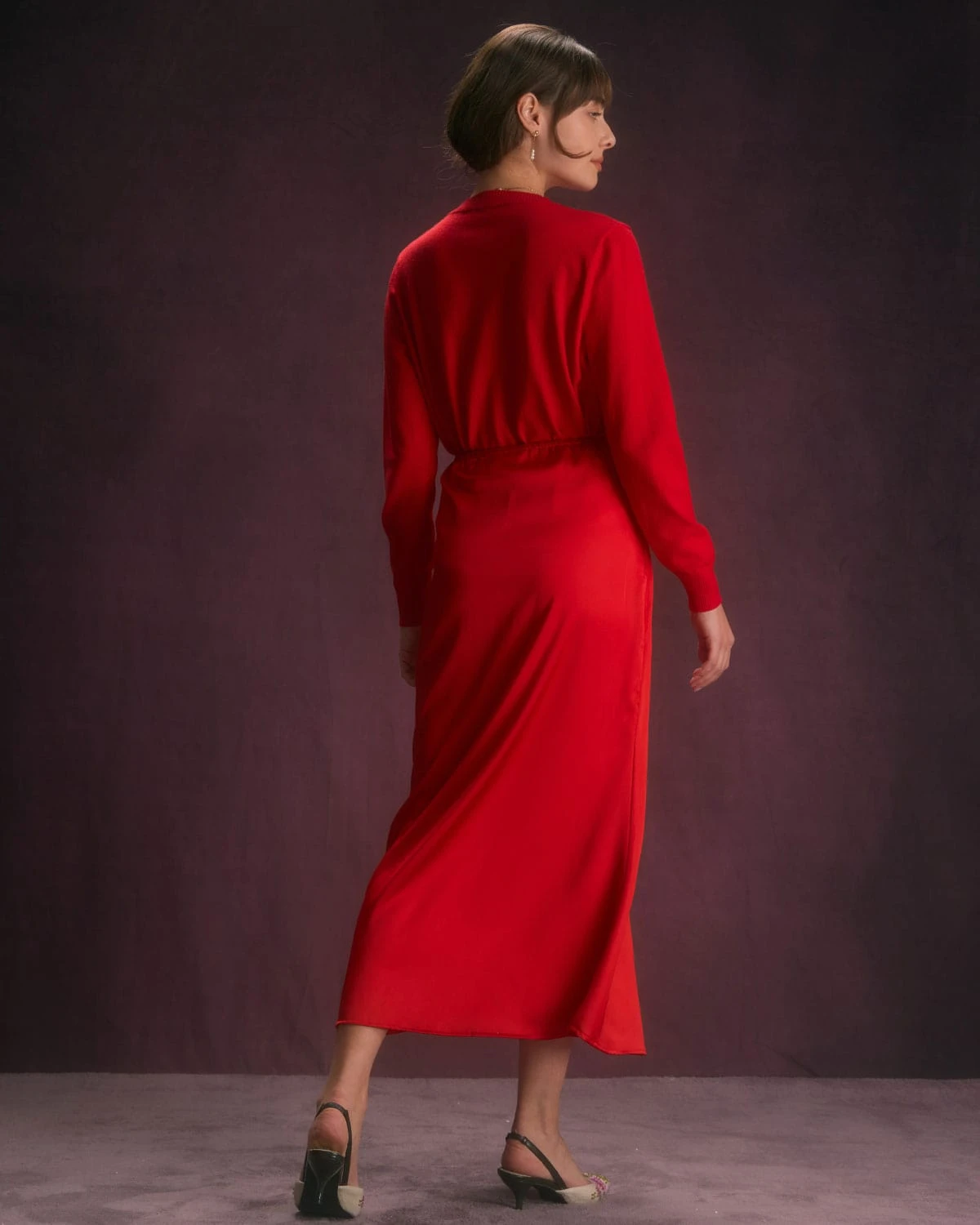 The Red Natural Waisted Satin Midi Skirt 5 The Red Natural Waisted Satin Midi Skirt - Image 5
