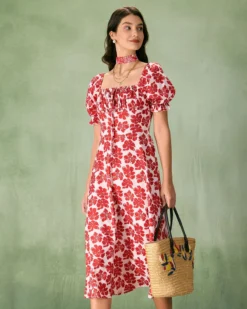 The Red Square Neck Floral Ruched Midi Dress 10 The Red Square Neck Floral Ruched Midi Dress -Deals Dress N Swimwear Store the red square neck floral ruched midi dress dresses 4kr0ki