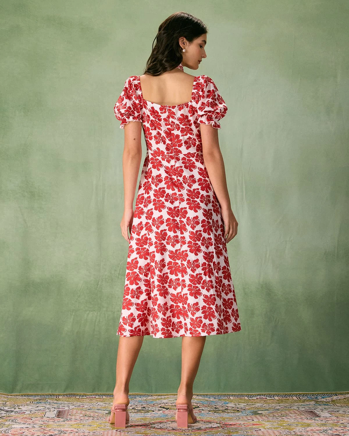 The Red Square Neck Floral Ruched Midi Dress 6 The Red Square Neck Floral Ruched Midi Dress - Image 6