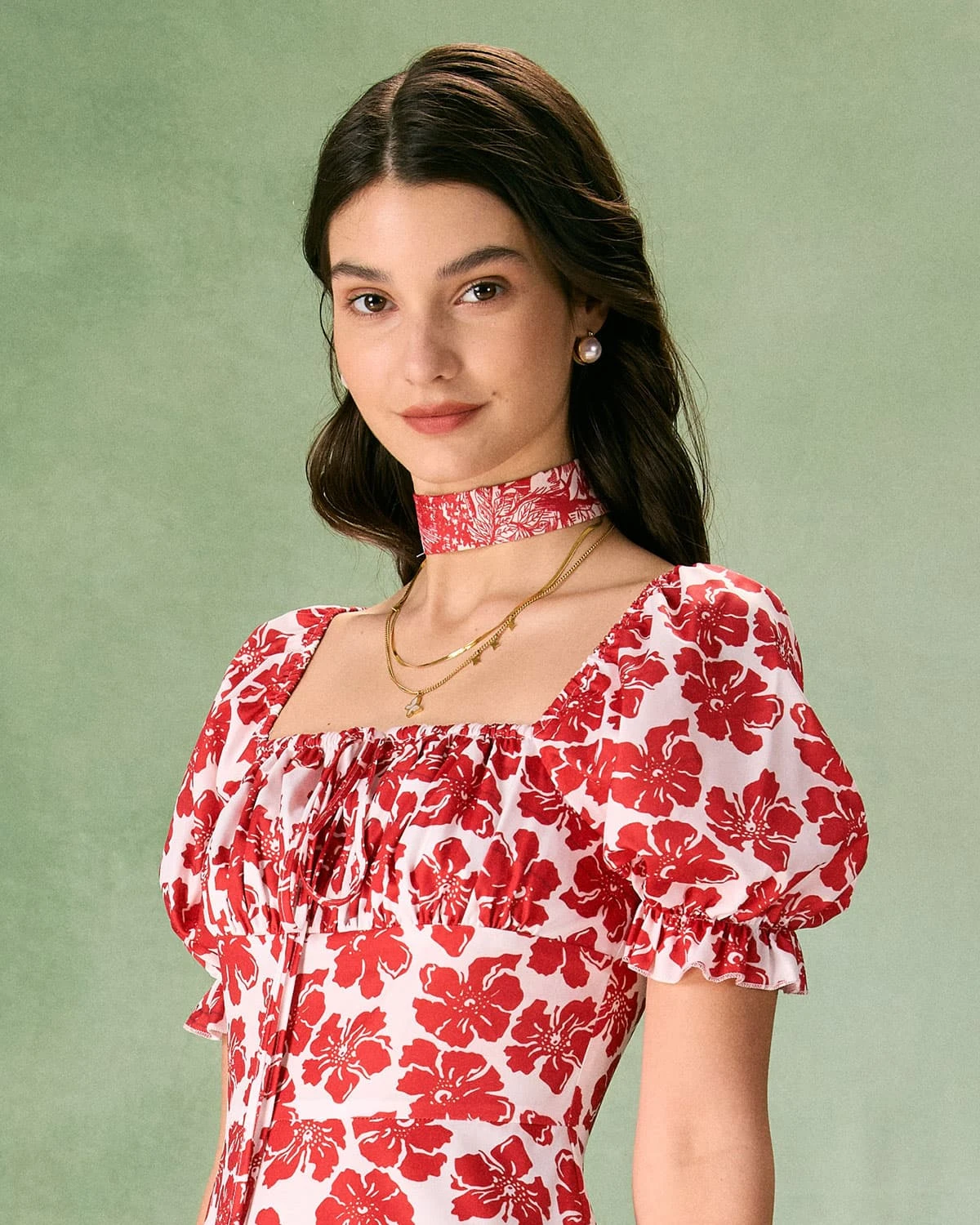 The Red Square Neck Floral Ruched Midi Dress 2 The Red Square Neck Floral Ruched Midi Dress - Image 2