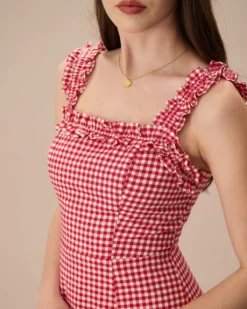 Deals Dress N Swimwear Store -Deals Dress N Swimwear Store the red square neck plaid midi dress dresses ua2kof