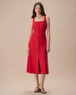 The Red Square Neck Pocket Midi Dress 9 The Red Square Neck Pocket Midi Dress -Deals Dress N Swimwear Store the red square neck pocket front midi dress dresses 0f2ljk