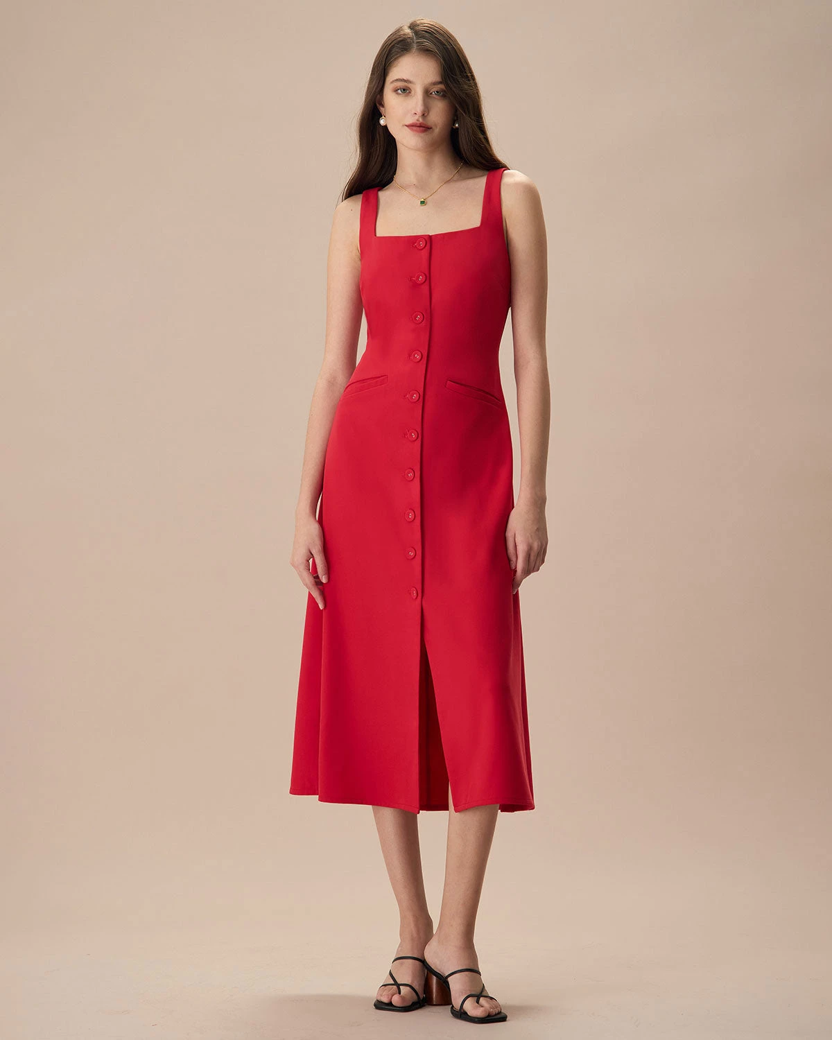 The Red Square Neck Pocket Midi Dress 4 The Red Square Neck Pocket Midi Dress - Image 4