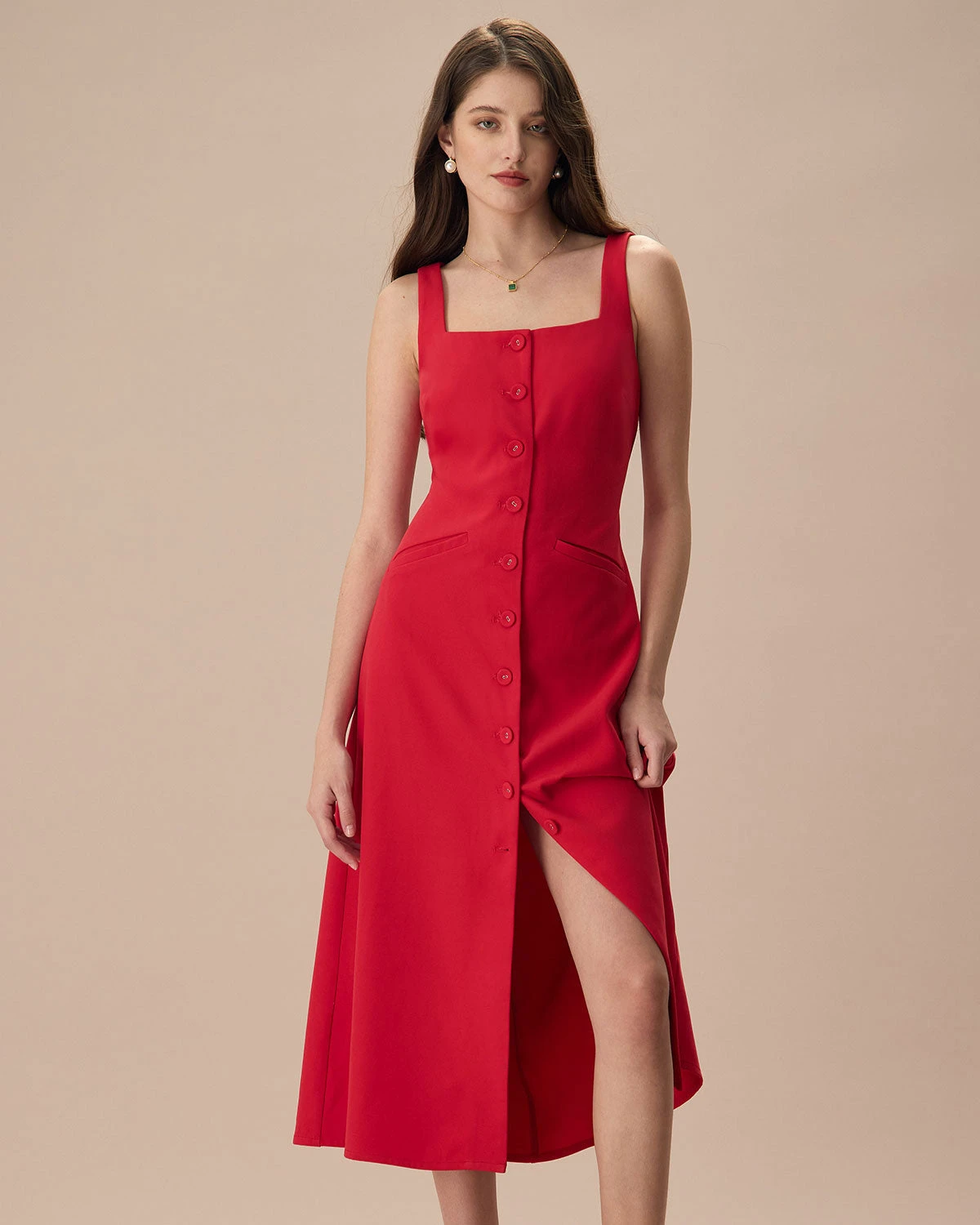 The Red Square Neck Pocket Midi Dress 1 The Red Square Neck Pocket Midi Dress
