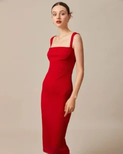 The Red Square Neck Ribbed Midi Dress 9 The Red Square Neck Ribbed Midi Dress -Deals Dress N Swimwear Store the red square neck ribbed midi dress dresses cctatl 290299