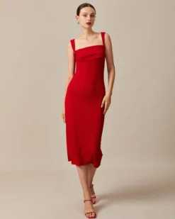 The Red Square Neck Ribbed Midi Dress 10 The Red Square Neck Ribbed Midi Dress -Deals Dress N Swimwear Store the red square neck ribbed midi dress dresses i0uzut 727504