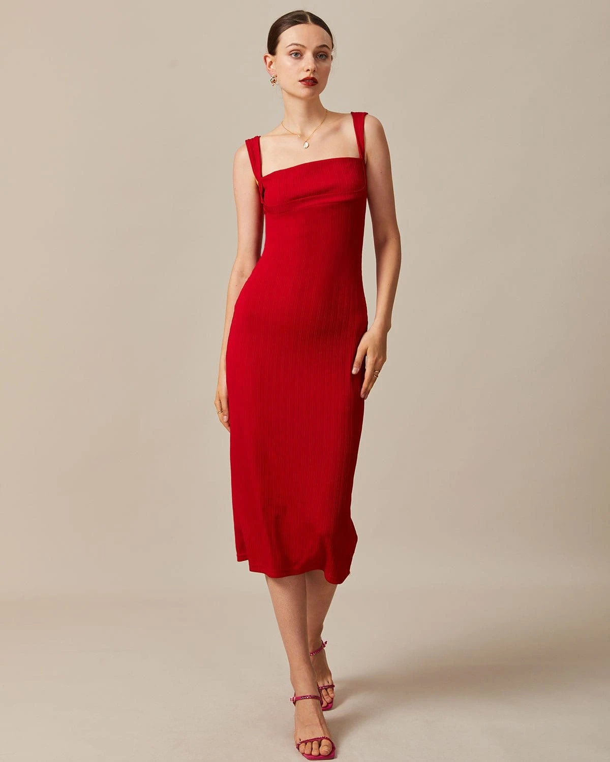 The Red Square Neck Ribbed Midi Dress 5 The Red Square Neck Ribbed Midi Dress - Image 5