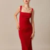 The Red Square Neck Ribbed Midi Dress