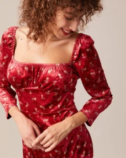 The Red Square Neck Floral Velvet Midi Dress -Deals Dress N Swimwear Store the red square neck velvet midi dress dresses dzbi9e 862286