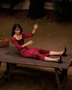 The Red Square Neck Floral Velvet Midi Dress -Deals Dress N Swimwear Store the red square neck velvet midi dress dresses tha01q 140512