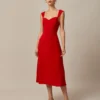 The Red Sweetheart Neck Cap Sleeve Midi Dress