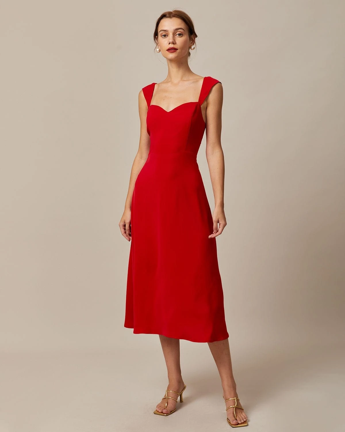 The Red Sweetheart Neck Cap Sleeve Midi Dress 1 The Red Sweetheart Neck Cap Sleeve Midi Dress