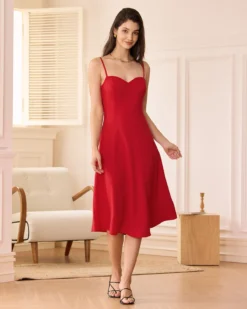 The Red Sweetheart Neck Slip Midi Dress -Deals Dress N Swimwear Store the red sweetheart neck slip midi dress dresses fgzdpc