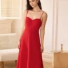 The Red Sweetheart Neck Slip Midi Dress
