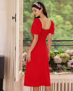 The Red Sweetheart Neck Slit Midi Dress -Deals Dress N Swimwear Store the red sweetheart neck slit midi dress dresses cyvemh