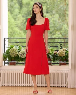 The Red Sweetheart Neck Slit Midi Dress -Deals Dress N Swimwear Store the red sweetheart neck slit midi dress dresses fvunxe