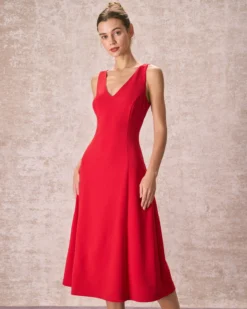 The Red V Neck Sleeveless A-Line Midi Dress -Deals Dress N Swimwear Store the red v neck a line dress dresses noaliv