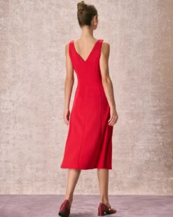 The Red V Neck Sleeveless A-Line Midi Dress -Deals Dress N Swimwear Store the red v neck a line dress dresses toxa9w