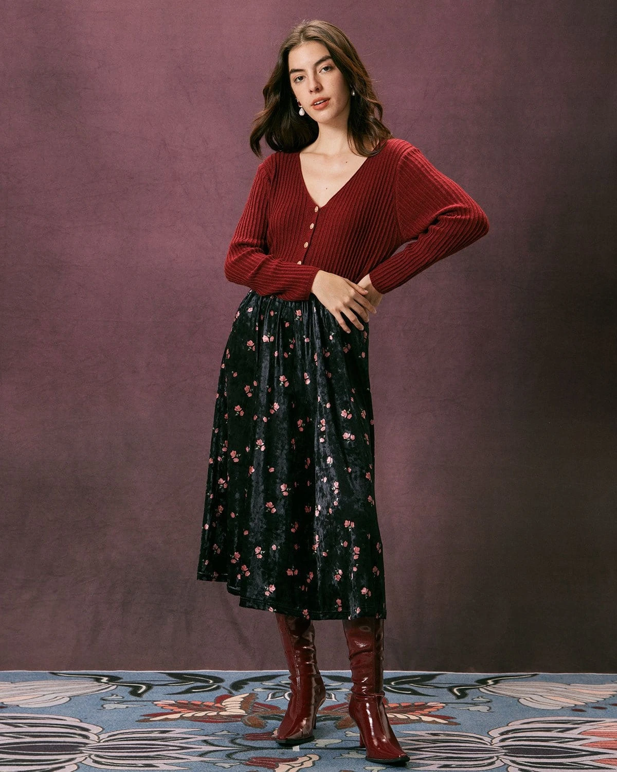 The Red V Neck Ribbed Long Sleeve Cardigan 2 The Red V Neck Ribbed Long Sleeve Cardigan - Image 2