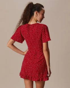 The Red V Neck Polka Dot Flounce Mini Dress -Deals Dress N Swimwear Store the red v neck polka dot mini dress dresses b9zozv 768562
