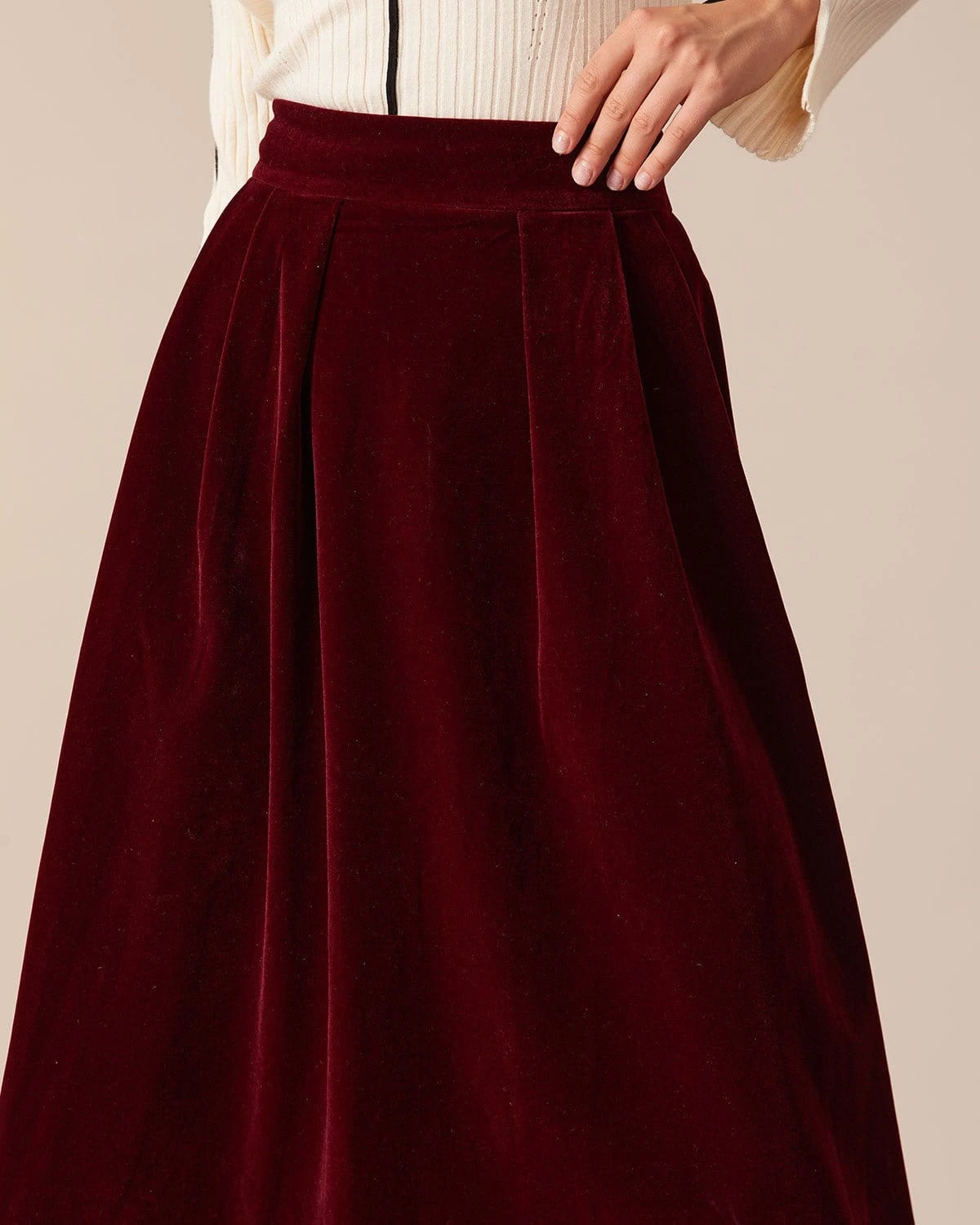 The Red High Waisted Velvet Midi Skirt 2 The Red High Waisted Velvet Midi Skirt - Image 2