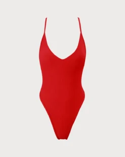 The Red Ribbed Cross Back One-Piece Swimsuit 11 The Red Ribbed Cross Back One-Piece Swimsuit -Deals Dress N Swimwear Store the ribbed cross back one piece swimsuit red one pieces rort3u