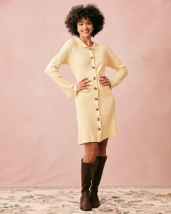 The Yellow Ribbed Long Sleeve Knit Mini Dress -Deals Dress N Swimwear Store the ribbed knit flare sleeve mini dress dresses lvzww6 175245