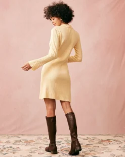 The Yellow Ribbed Long Sleeve Knit Mini Dress -Deals Dress N Swimwear Store the ribbed knit flare sleeve mini dress dresses s6ph01 669833