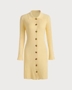 The Yellow Ribbed Long Sleeve Knit Mini Dress -Deals Dress N Swimwear Store the ribbed knit flare sleeve mini dress yellow dresses ibgtvj 924830