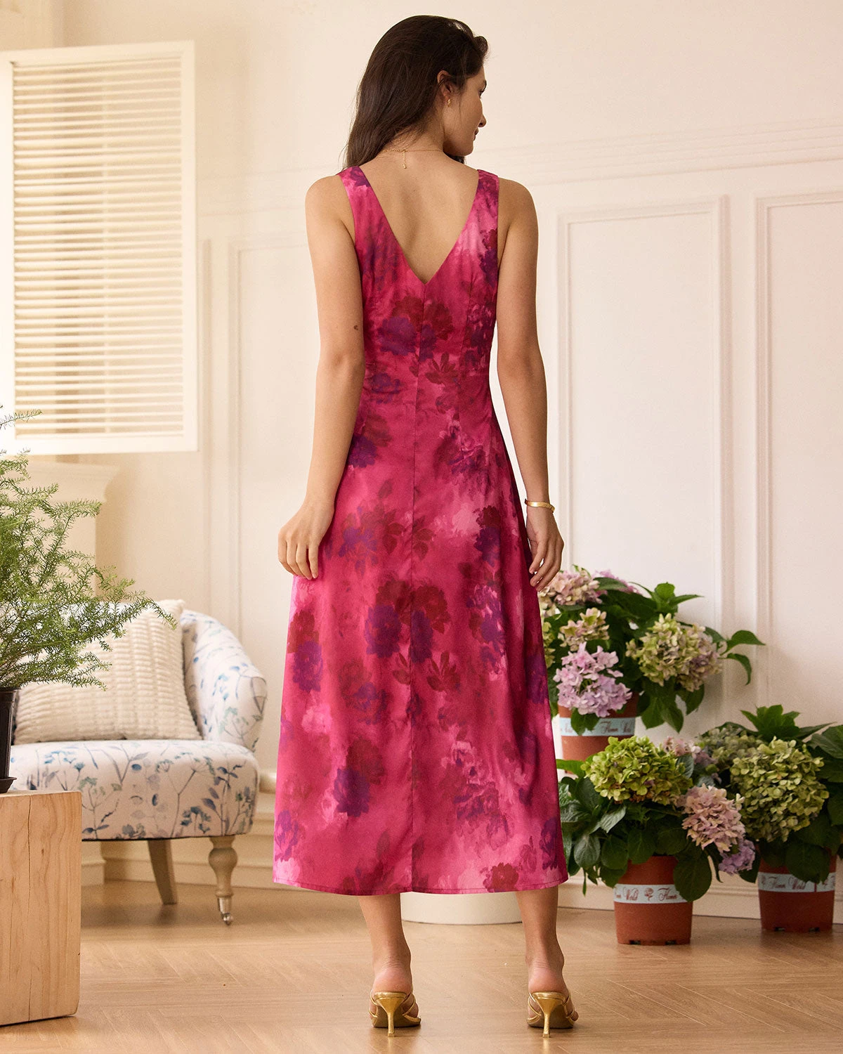 The Rose Red V Neck Sleeveless Floral Maxi Dress 4 The Rose Red V Neck Sleeveless Floral Maxi Dress - Image 4