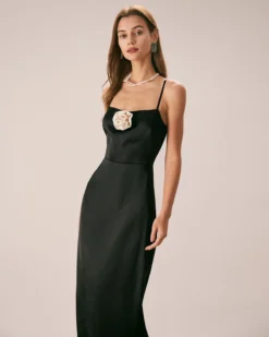 The Black Rosette Satin Strap Maxi Dress 7 The Black Rosette Satin Strap Maxi Dress -Deals Dress N Swimwear Store the rosette satin maxi dress dresses hheyam