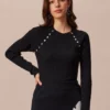 The Black Round Neck Button Ribbed Knit Top