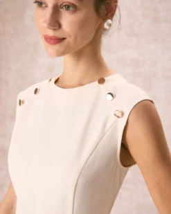 The Beige Button-Shoulder Flounce Mini Dress -Deals Dress N Swimwear Store the round neck button shoulder dress dresses wvwyhk