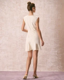 The Beige Button-Shoulder Flounce Mini Dress -Deals Dress N Swimwear Store the round neck button shoulder dress dresses y9oaqv