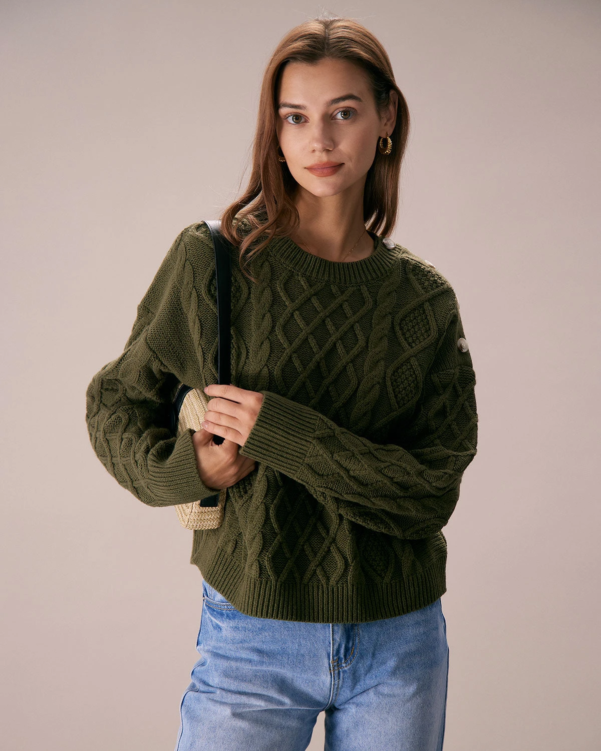 The Green Round Neck Button Shoulder Sweater 3 The Green Round Neck Button Shoulder Sweater - Image 3