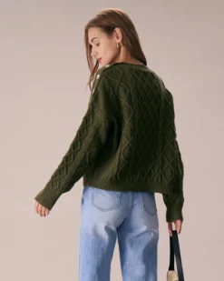 The Green Round Neck Button Shoulder Sweater 9 The Green Round Neck Button Shoulder Sweater -Deals Dress N Swimwear Store the round neck button shoulder sweater tops tqk1xk