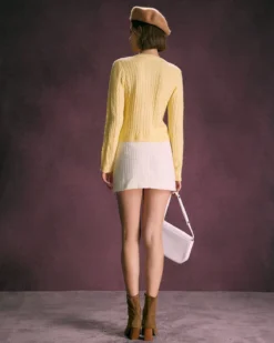 The Yellow Round Neck Cable Ribbed Cardigan 11 The Yellow Round Neck Cable Ribbed Cardigan -Deals Dress N Swimwear Store the round neck cable pointelle cardigan tops 6sssx2