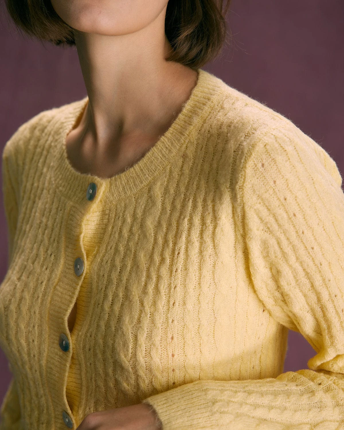 The Yellow Round Neck Cable Ribbed Cardigan 4 The Yellow Round Neck Cable Ribbed Cardigan - Image 4