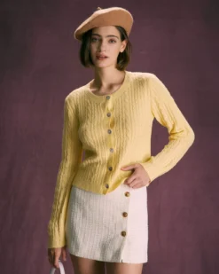 The Yellow Round Neck Cable Ribbed Cardigan 8 The Yellow Round Neck Cable Ribbed Cardigan -Deals Dress N Swimwear Store the round neck cable pointelle cardigan tops ydrusa
