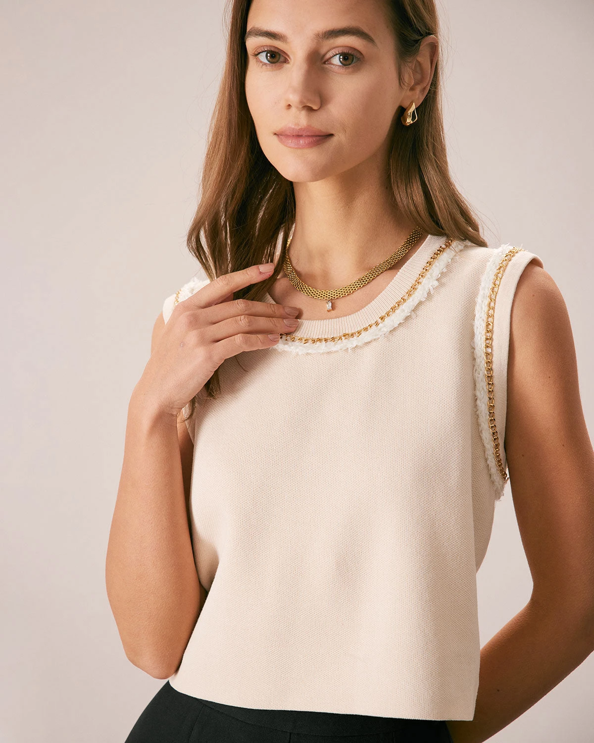 The Apricot Round Neck Chain Knit Tank Top 4 The Apricot Round Neck Chain Knit Tank Top - Image 4