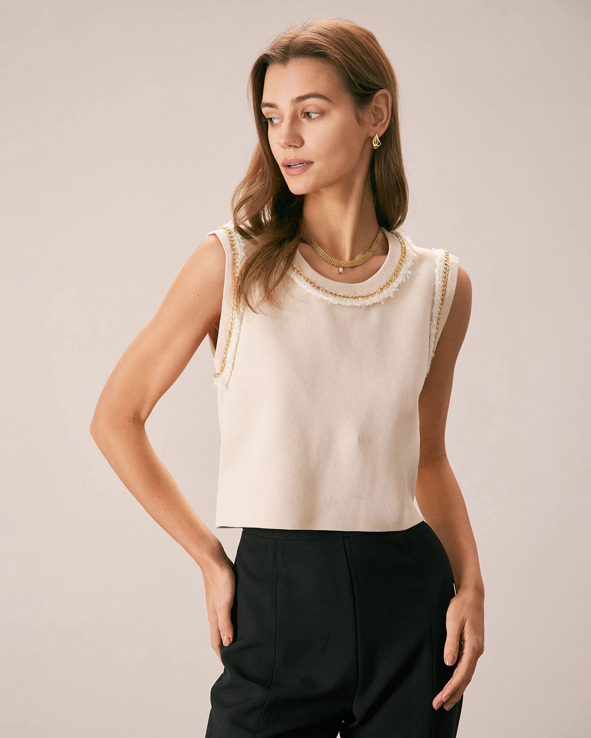 The Apricot Round Neck Chain Knit Tank Top 3 The Apricot Round Neck Chain Knit Tank Top - Image 3