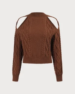 The Coffee Cutout Shoulder Woolen Knit Top